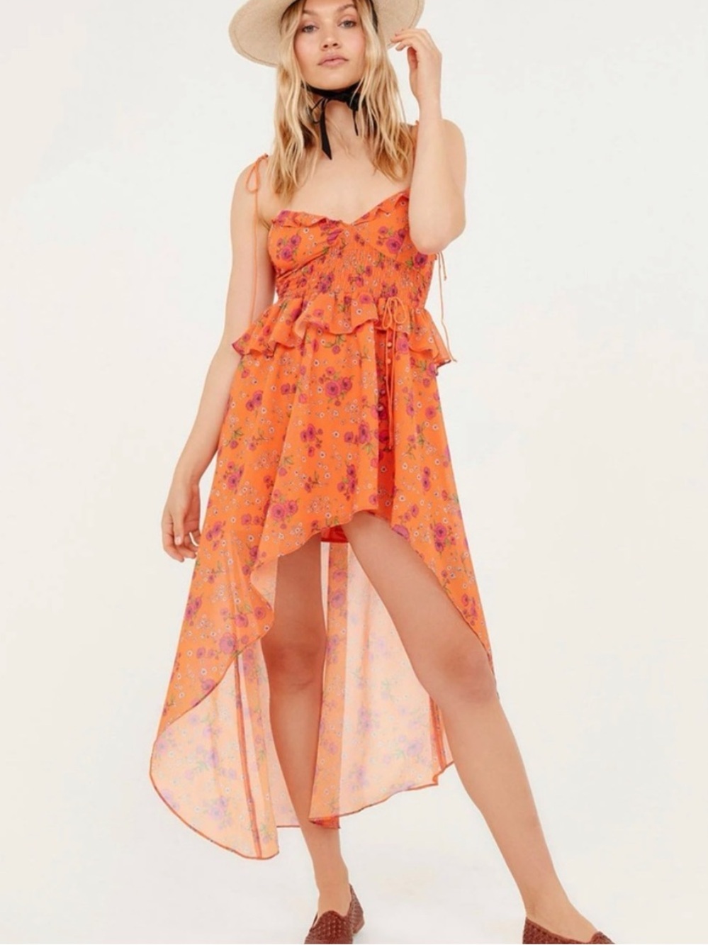 For Love & Lemons Peony High Low Floral Midi Dress NWT